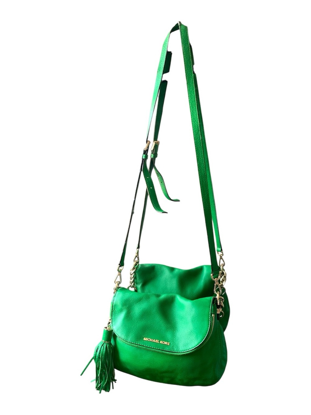 Michael Kors Emerald Green Leather Crossbody with Gold Chain - Picture 2 of 8